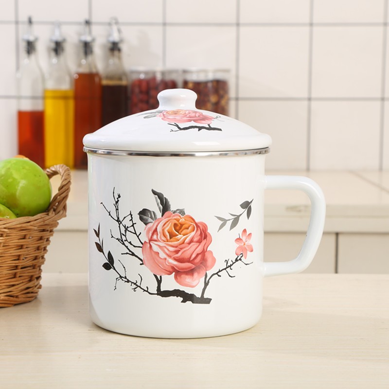 万园琦注意容量珐琅搪瓷搪瓷杯子大缸用大容量厚怀旧老式铁缸子  14cm