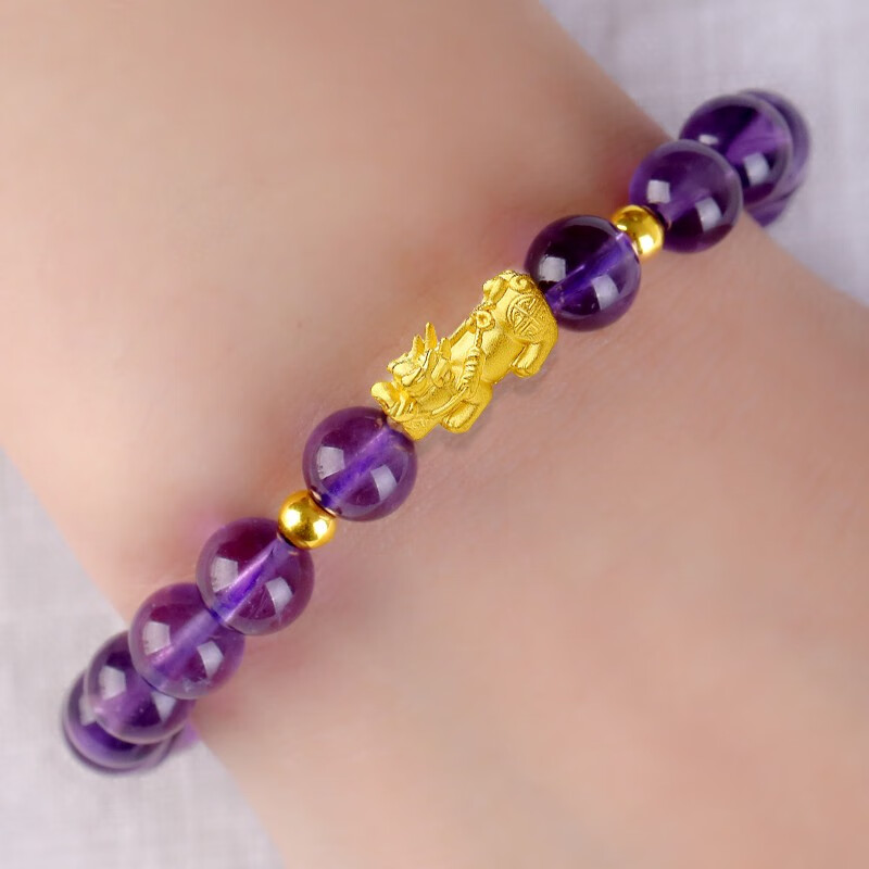 石玥珠宝紫水晶手链手串黄金足金貔貅转运珠男女士款  水晶玛瑙  7