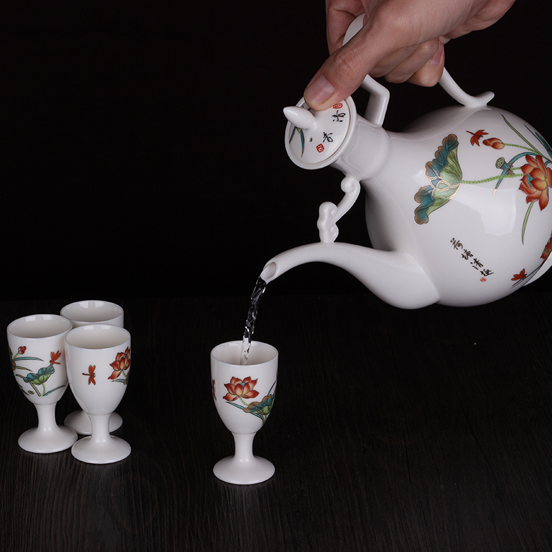 苗苗红陶瓷酒具套装中式高端景德镇青花瓷仿古白酒酒壶酒杯套装摆件 MZ 款4 荷塘清趣酒具 11件
