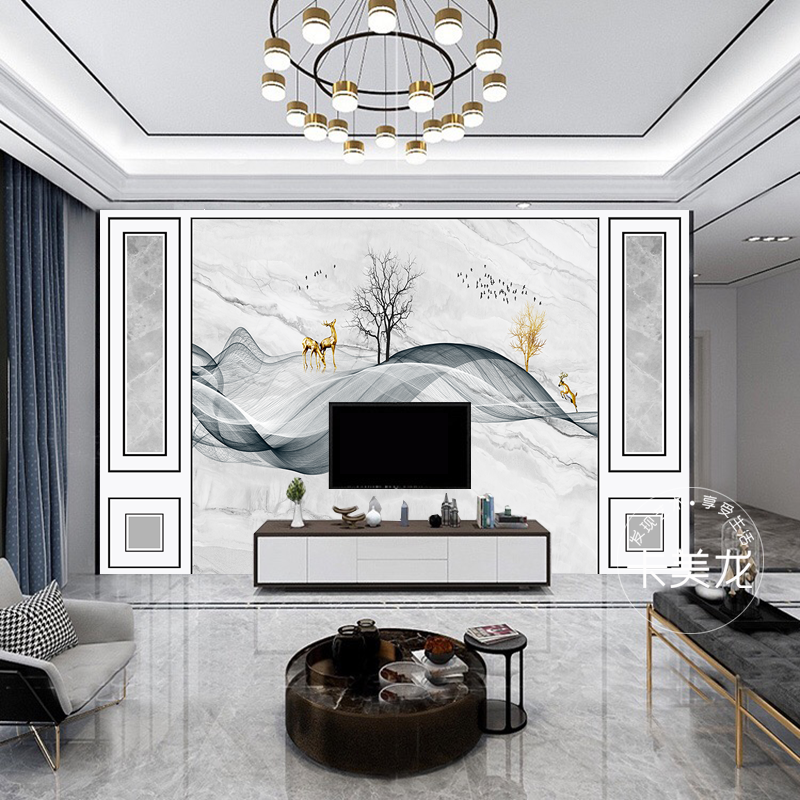 卡美龙 电视背景墙壁画8d水晶立体3d客厅沙发装饰壁纸18d现代轻奢新