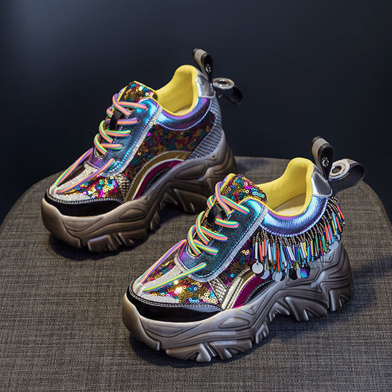 卡柏奇彩色老爹鞋子女秋冬季新款内增高休闲运动鞋女