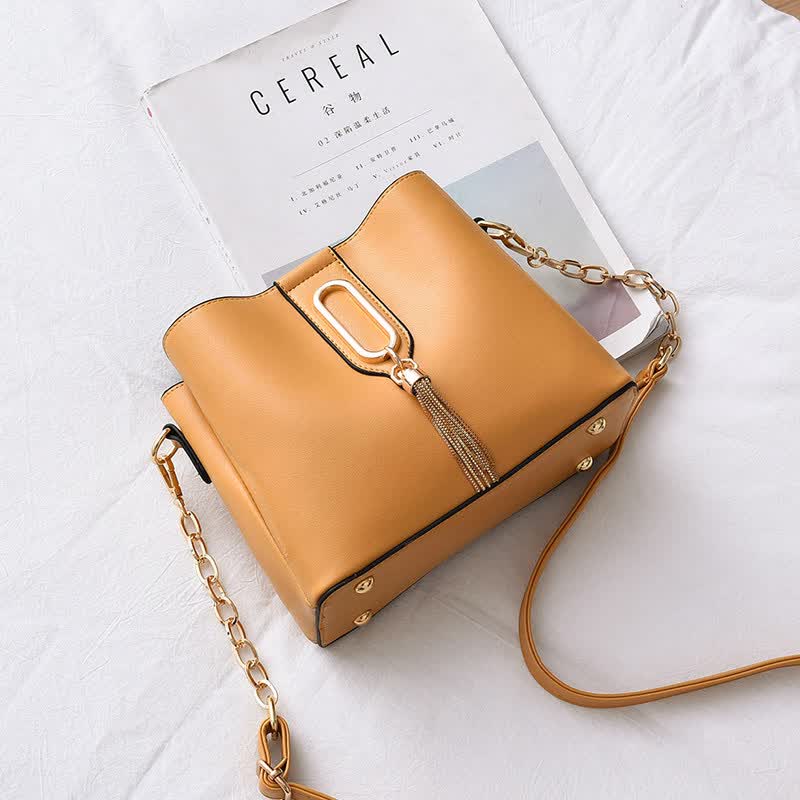 网红小包包2021新款韩版女包单肩ins女士百搭时尚斜挎链条水桶包 黄色