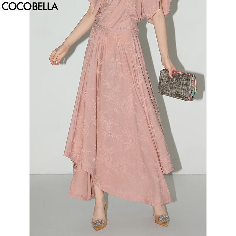 COCOBELLA[竹叶提花]新中式国风蝙蝠袖针织衫松弛感上衣TS7019-3 粉色半身裙HS0038 S