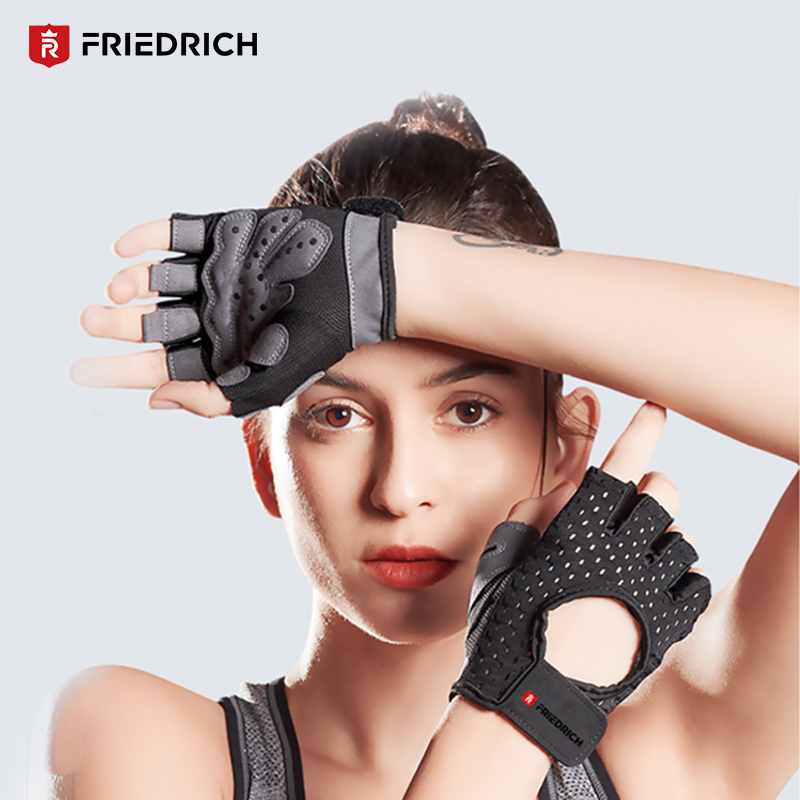 腓特烈（FriedRich）健身防护手套划船机器械带护腕训练防滑半指运动引体向上防起茧