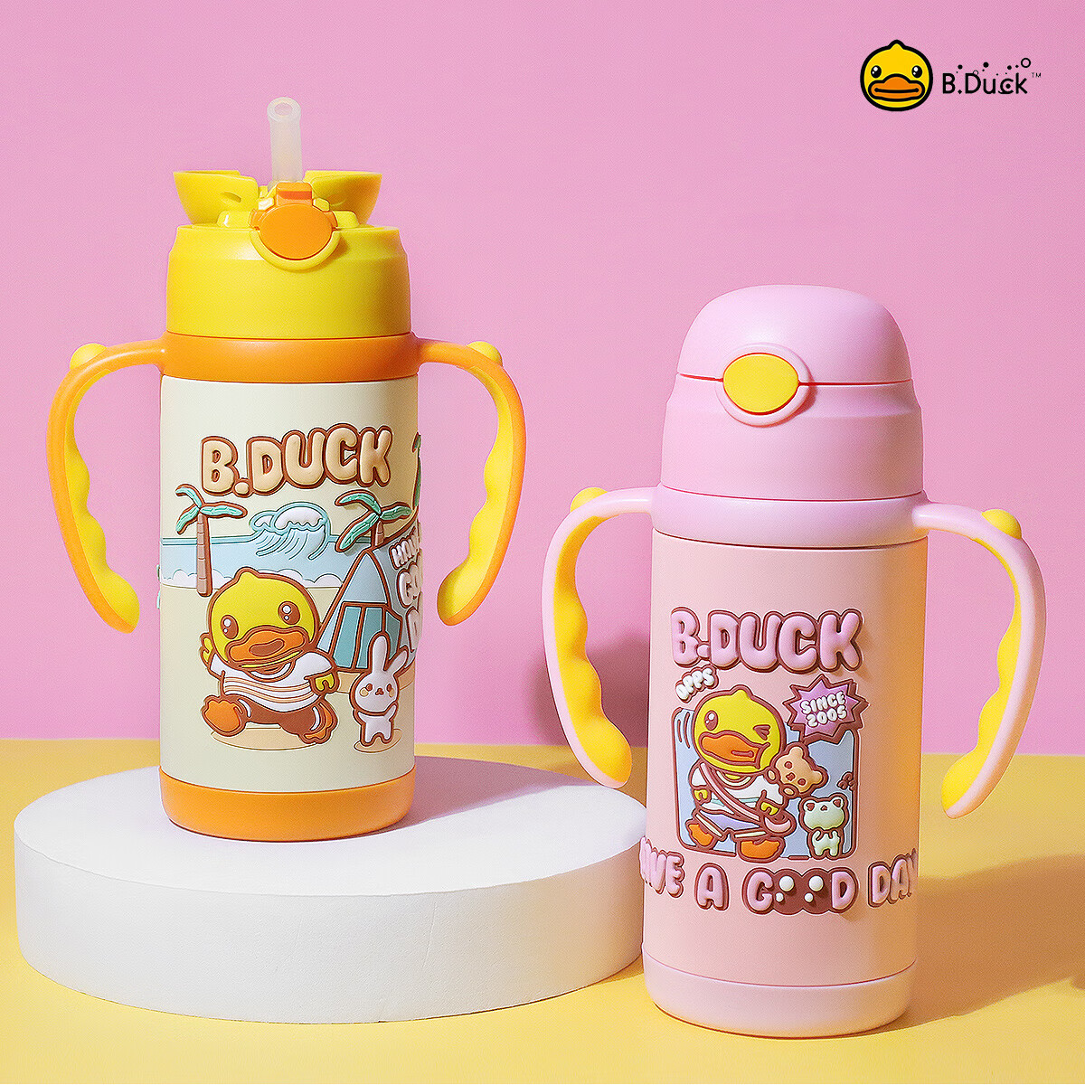 B.Duck小黄鸭儿童保温杯吸管杯316不锈钢儿童保温水杯婴幼儿保温杯 黄色 420ml