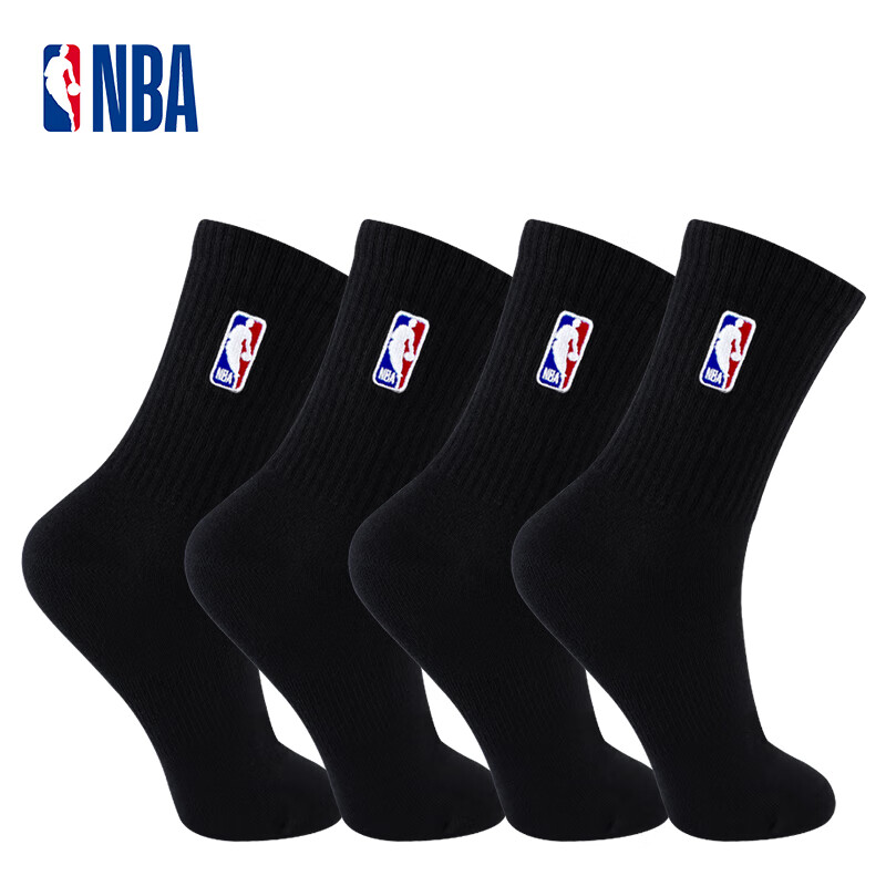 nba男士运动袜子经典高筒男生棉袜吸汗透气跑步训练篮球长袜4双装