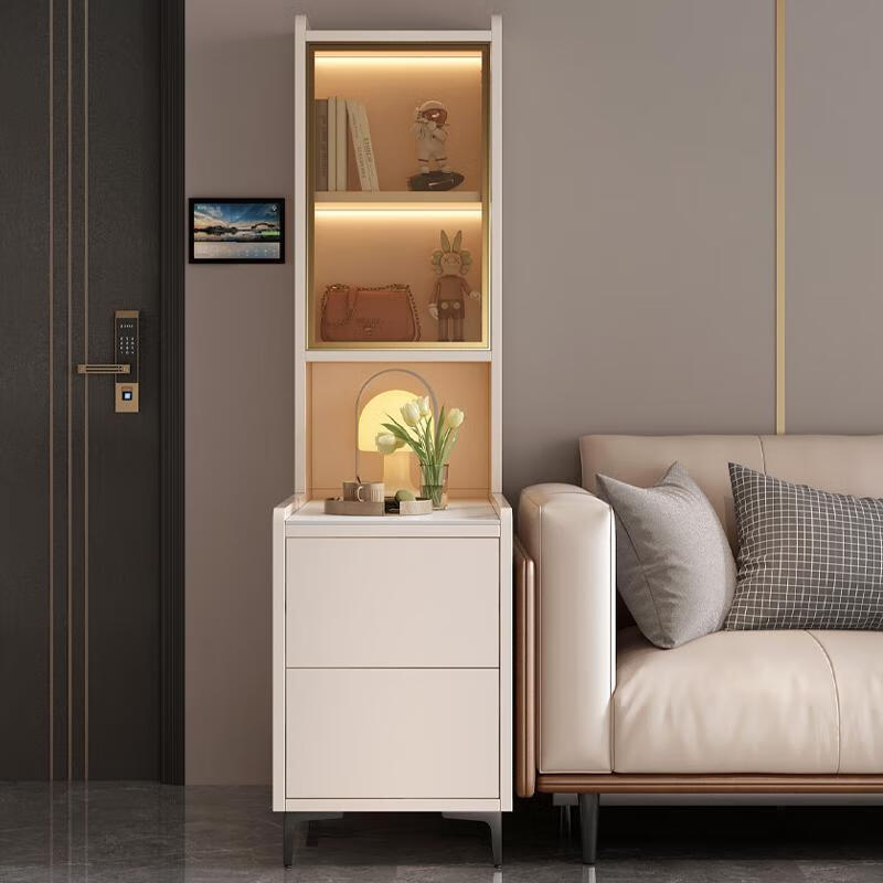 曲柏年沙发边柜侧边柜简约客厅置物柜家用岩板角几柜伸缩边桌茶几 新款2024 暖白色:65*30*168  E0颗粒板材-包安装