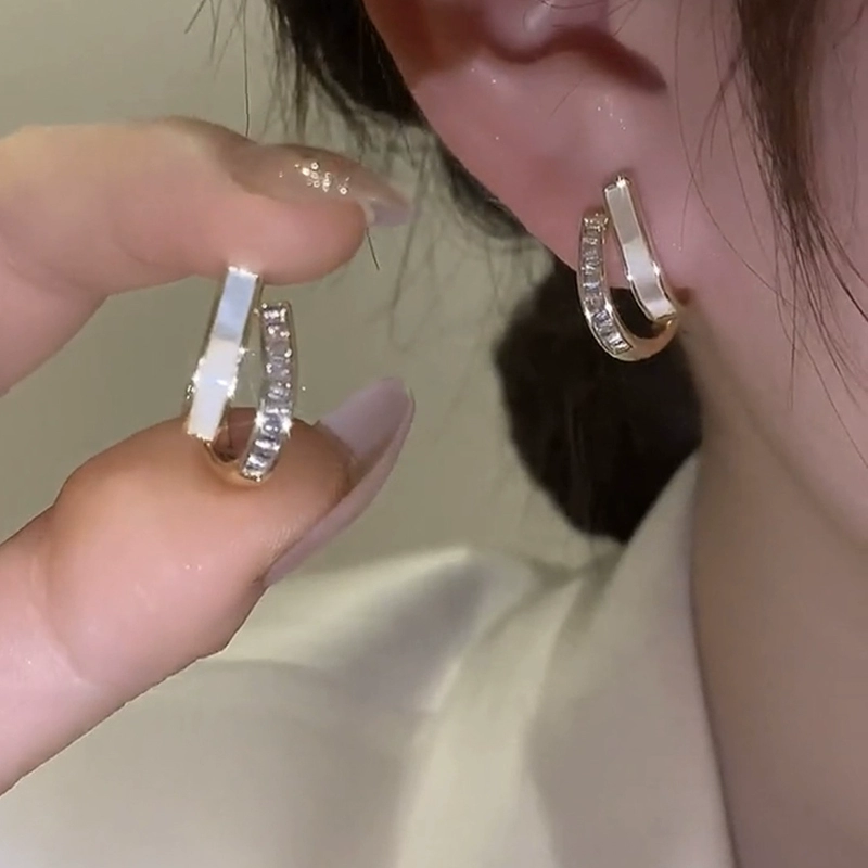 惠魅贝壳双层耳钉女夏小众简约银耳环感耳环耳饰生日礼物送女生老婆 b