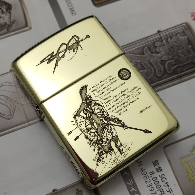 zippo美国之宝煤油防风打火机黄铜盔甲银色镜面五面深雕斯巴达勇士男