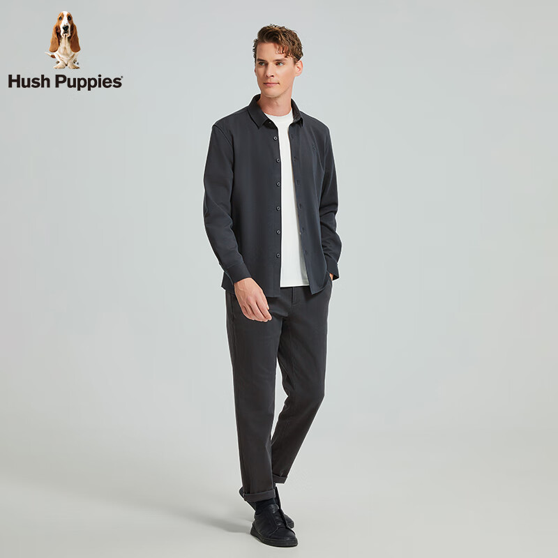 暇步士(Hush Puppies)【弹力保型】男装冬季蓄温保暖长袖衬衫 月光灰 L