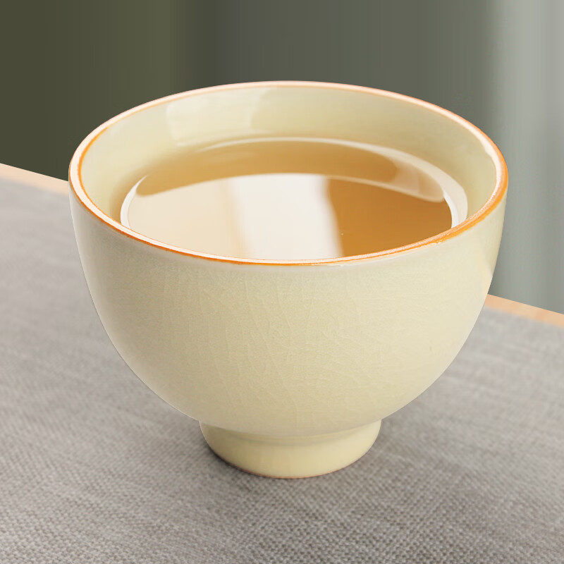 易信米黄汝窑杯陶瓷单杯开片可养主人杯喝茶器家用喝茶杯功夫茶具配件 汝窑钟形杯-米黄