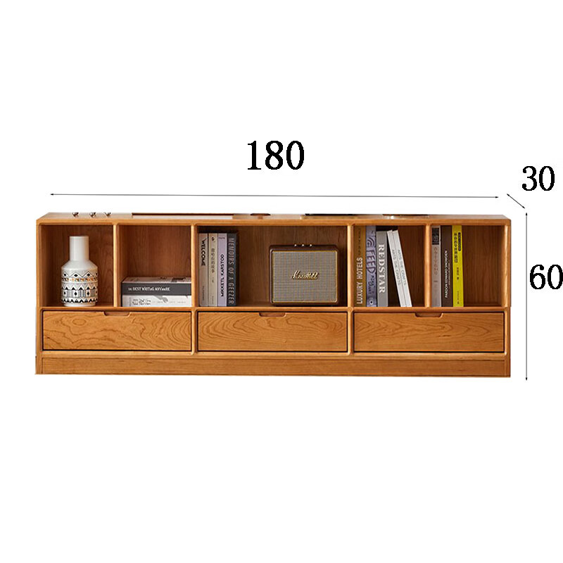 舒所矮书柜北美樱桃木书柜现代日式实木书架客厅玄关展示储物柜落地矮