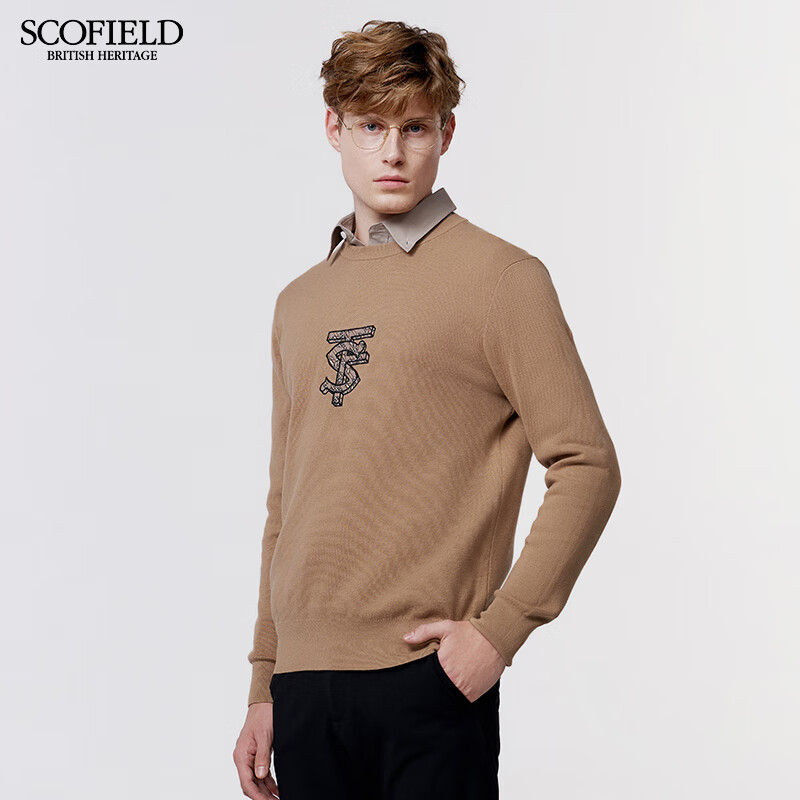 Scofield新款男春季时尚休闲潮流舒适纯色棉质毛衣外套 卡其色 L (175)