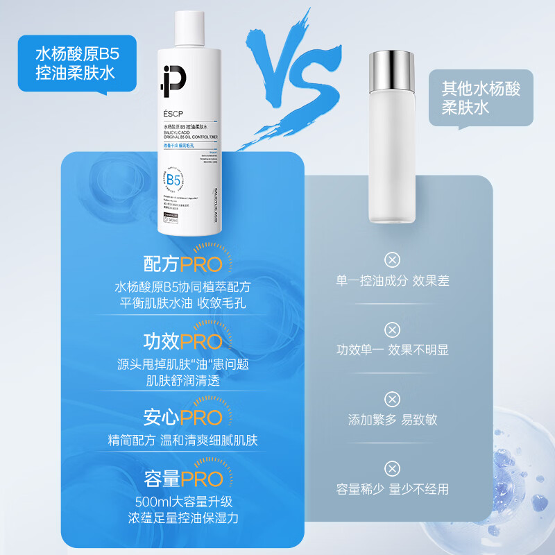 ESCP水杨酸原B5控油柔肤水保湿肌肤控油护理爽肤水精华水 2瓶/1000ml