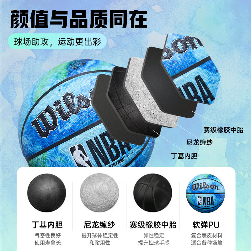 威尔胜(Wilson)比赛专用NBA联名扎染篮球7号礼盒装地球海洋元素实战训练专用 【蔚蓝扎染】WZ2021601CN7 七号篮球(标准球)