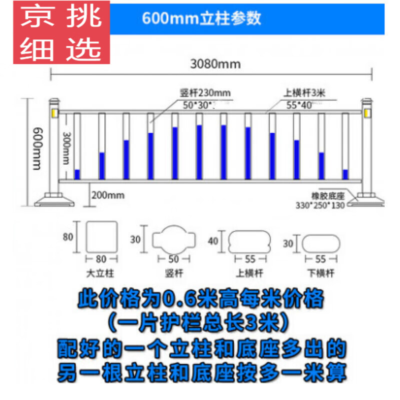 惠利得道路护栏马路边人行道城市交通防撞京式小区隔离栏公路围栏杆凯
