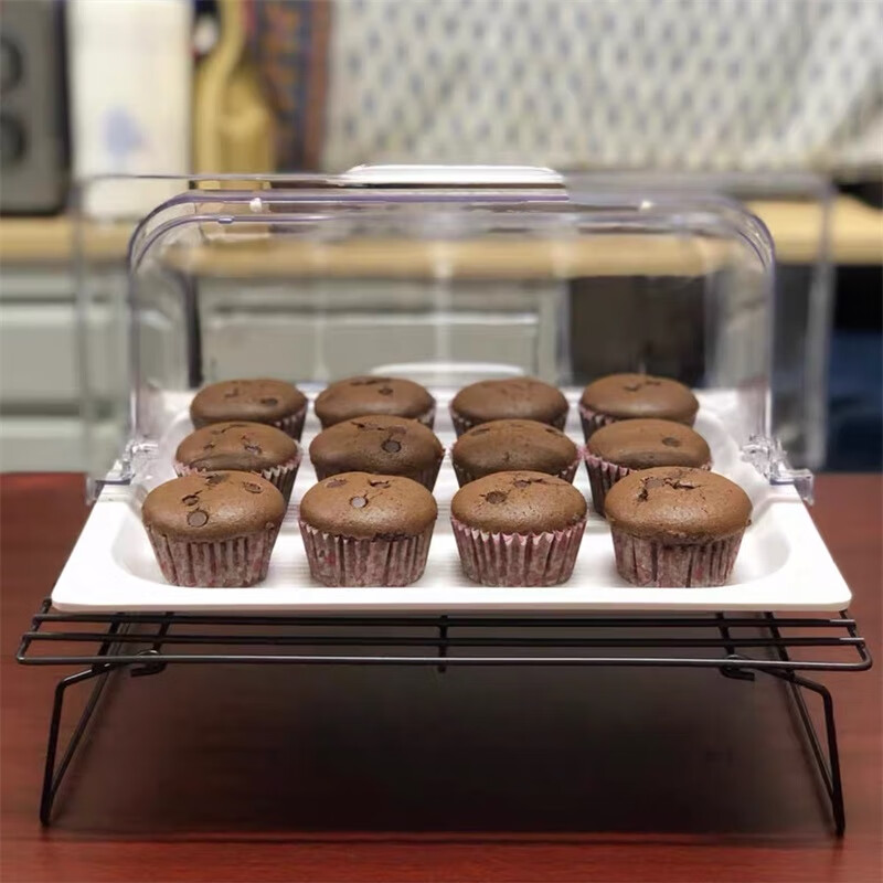 嘉宝日用自助餐甜品展示托盘自助餐点心架多格密胺面包蛋糕防尘保鲜盖果盘 大号白盘深4+手提盖+单层架