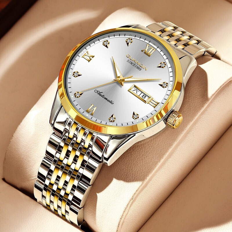 冠琴（GUANQIN）十大品牌手表男机械表全自动男表夜光防水进口机芯男士手表 间金白面【进口西鉄城机芯】 京东折扣/优惠券