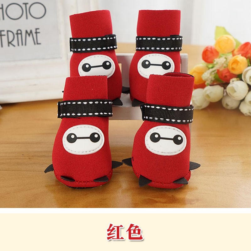 鞋子软底泰迪狗鞋子小狗脚套透气不掉博美小型犬幼犬宠物 红色大白 1