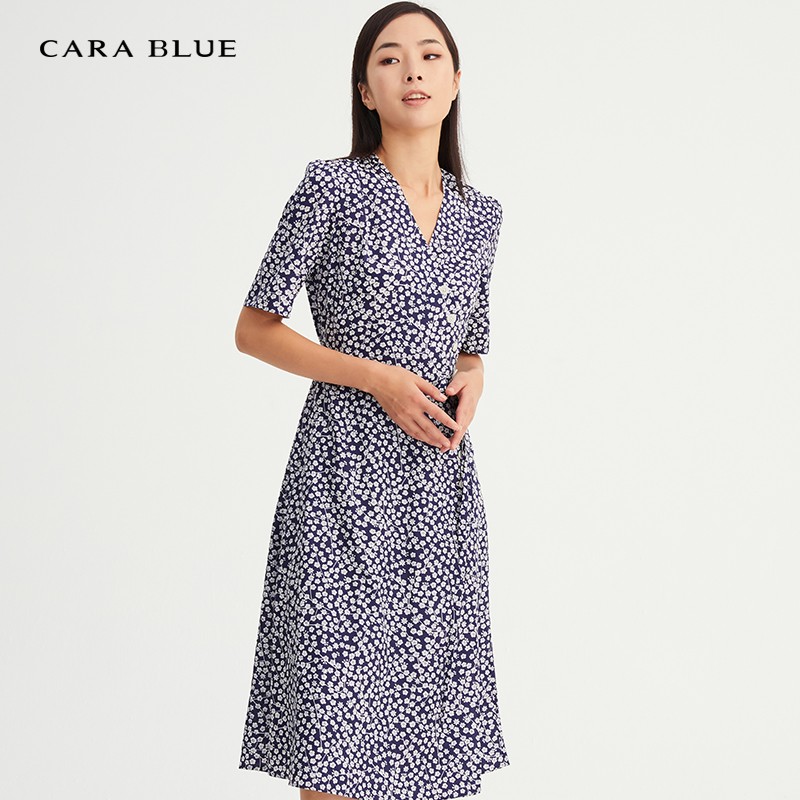 carablue喀啦   女装气质优雅碎花连衣裙kc211mwo0086 红色 as