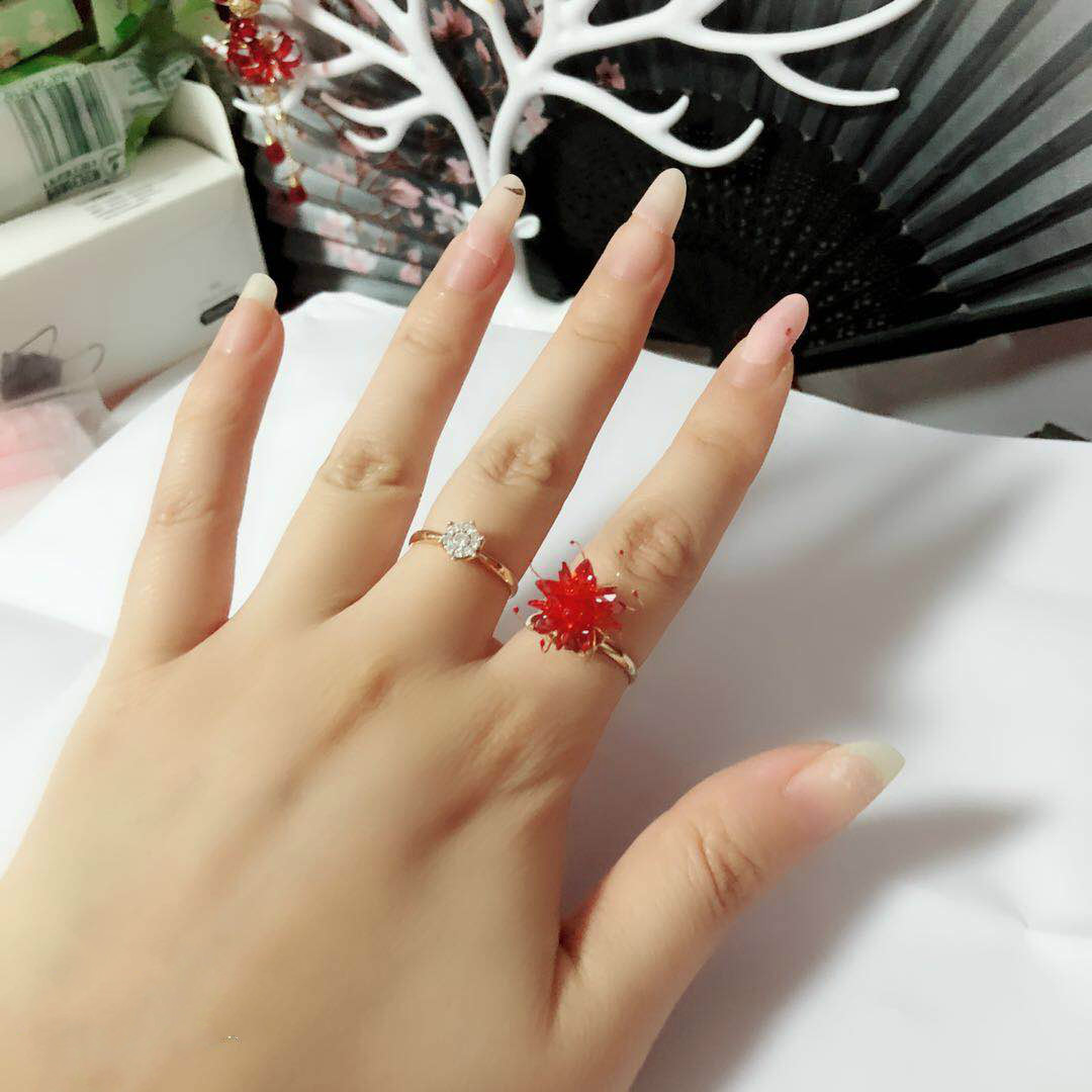 彼岸花戒指 锆石水晶彼岸花戒指 曼珠沙华 彼岸花饰品 首饰 红色(镀k