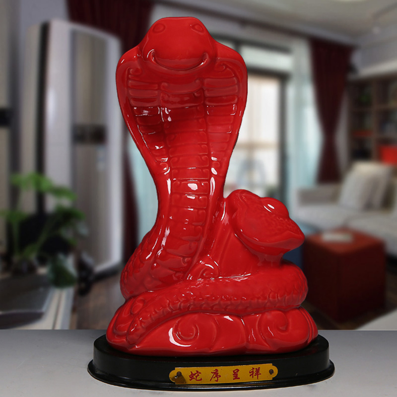 珂楚新款陶瓷红色蛇摆件十二生肖瓷器蛇玄关客厅办公室桌 小号蛇.