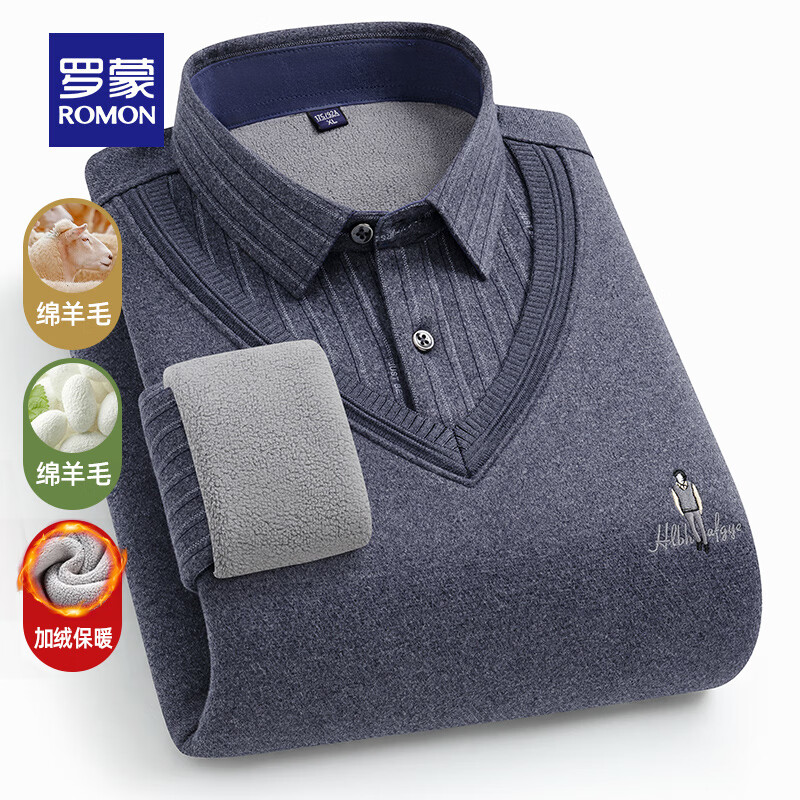 ���ڲ��������ɣ�ROMON������ë��������֯�����ﶬ�¿ů��ɫӡ��������޼Ӻ���ë�� 606���� 3XL /185������155-175�