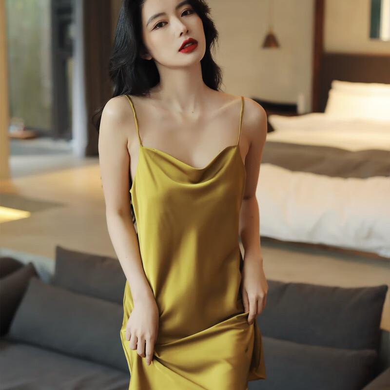 浪莎(langsha)仿丝绸吊带睡裙女夏季性感妩媚韩版修身冰丝吊裙睡衣