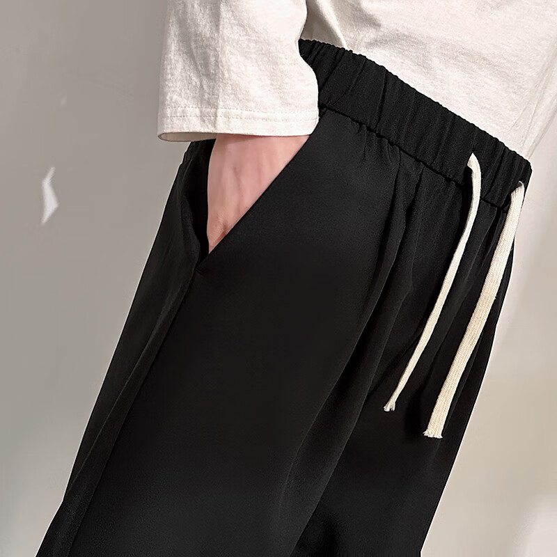 PBOA加绒宽松休闲西装裤男抽绳松紧腰秋冬直筒垂感阔腿长商务西服裤子 黑色【长裤】 4XL (建议180-200斤)