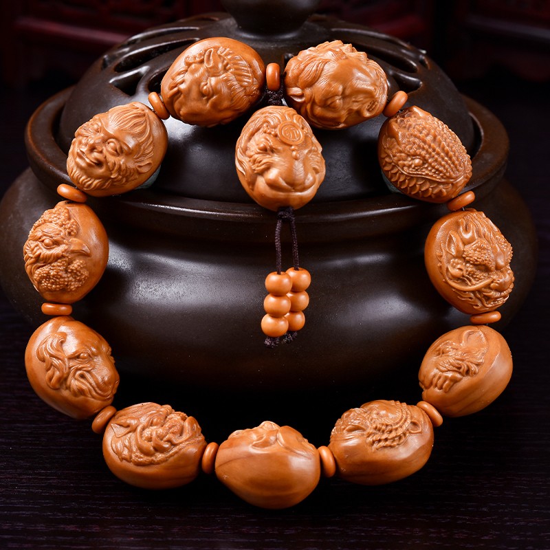 盘道橄榄核雕刻 十二生肖 橄榄核手串文玩橄榄核雕男士手把件刘琴雕刻