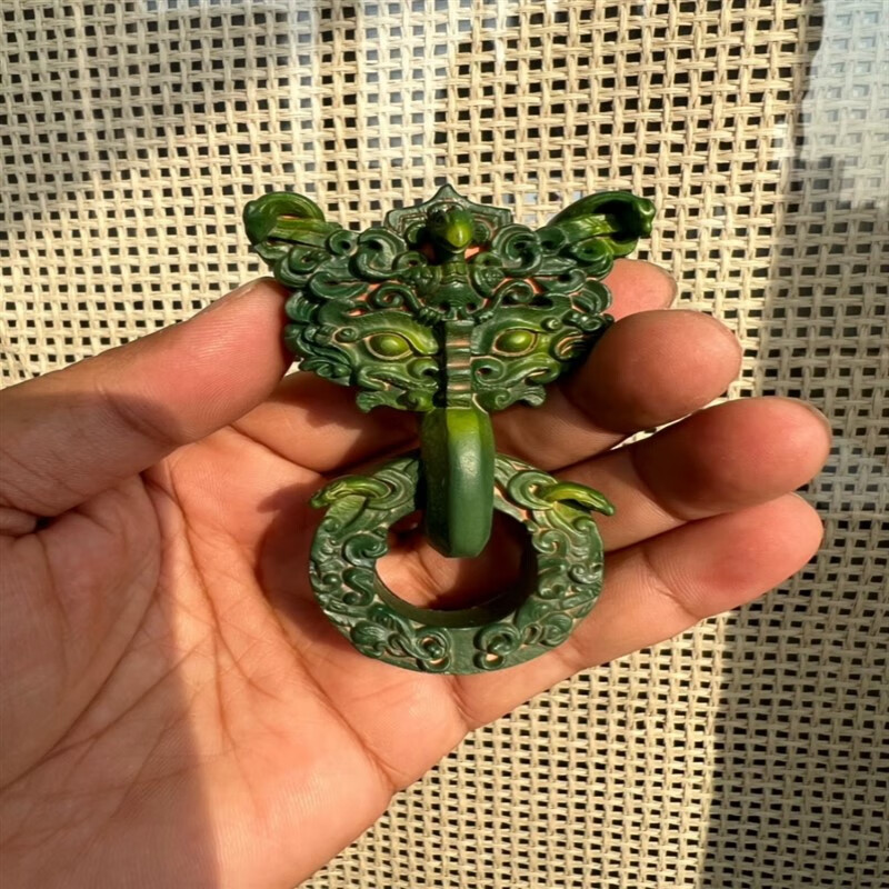 振酷河北文创博物院 透雕龙凤纹铜铺首立体版冰箱贴小号文创 绿色