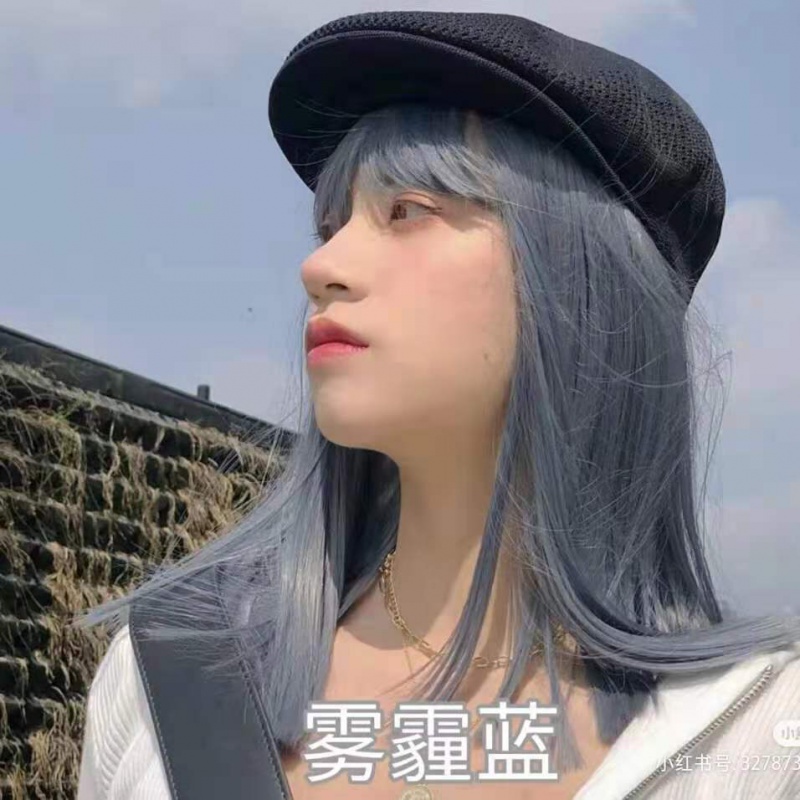 网红流行发色同款烟灰蓝蓝灰色染发膏自己在家染 雾霾蓝(8度黄头发拍)
