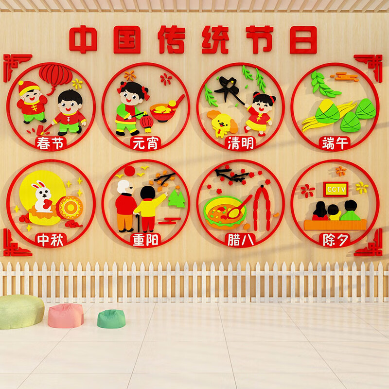 杉贝幼儿园中国传统节日文化墙面贴走廊装饰新年环创主题成品布置材料