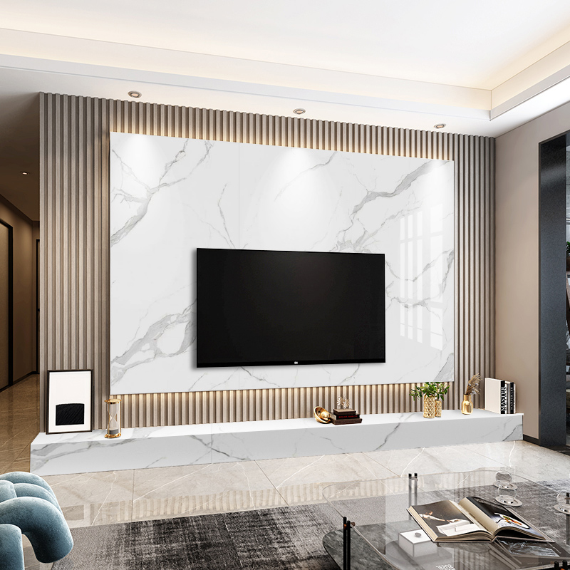 2022新款岩板电视背景墙悬空岩板电视背景墙现代简约大理石材瓷砖客厅