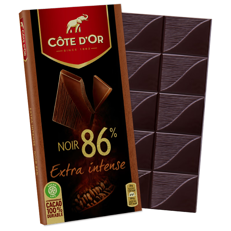 克特多金象 Coted'Or+EXPERIENCES）86%可可黑巧克力排块装100g  年货休闲零食