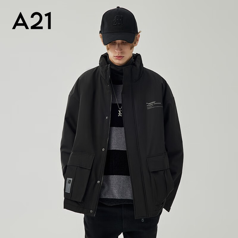 A21情侣装棉服男装秋冬新款宽松时尚立领长袖外套印花潮牌棉衣保暖男 黑色 L怎么看?