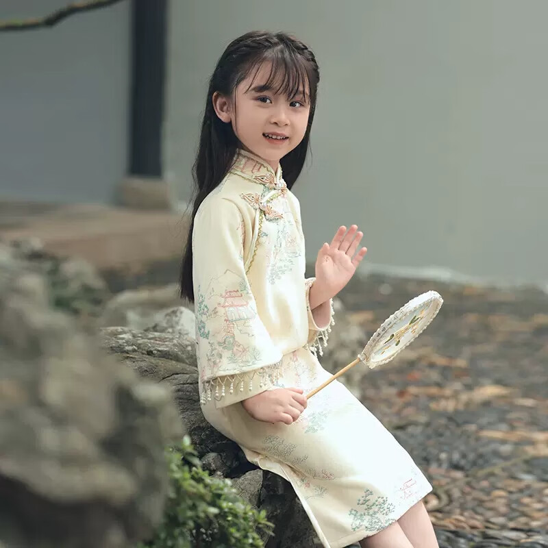 马樱红雨 女童倒大袖旗袍秋冬季复古民国风儿童小女孩洋气设计感公主