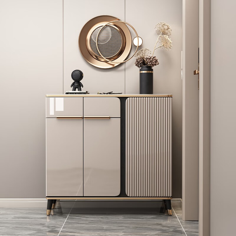 北挚 意式轻奢开门鞋柜家用门口入户一体靠墙玄关大容量门厅柜隔断柜  长100（包安装）钢化玻璃台面