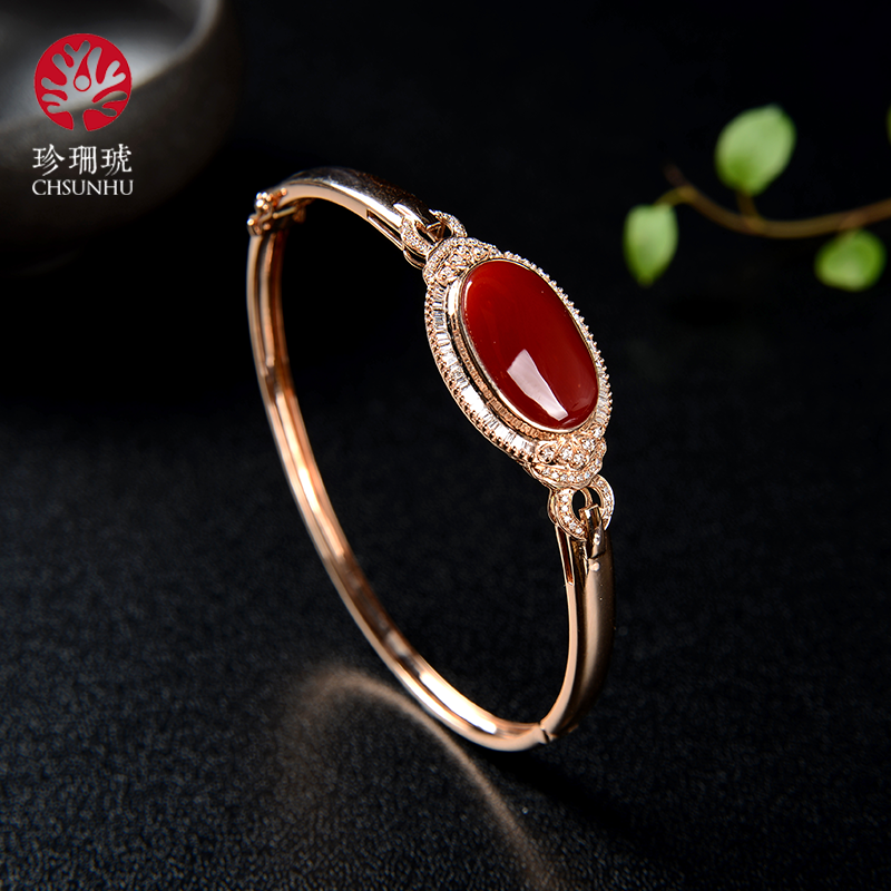 珍珊琥 彩宝珊瑚手镯 佩戴豪华显气质 镶嵌玫瑰金钻石珠宝