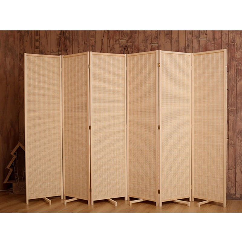 嫣岚实木竹编屏风折叠移动隔断简约现代客厅卧室遮挡家用平风帘办公室