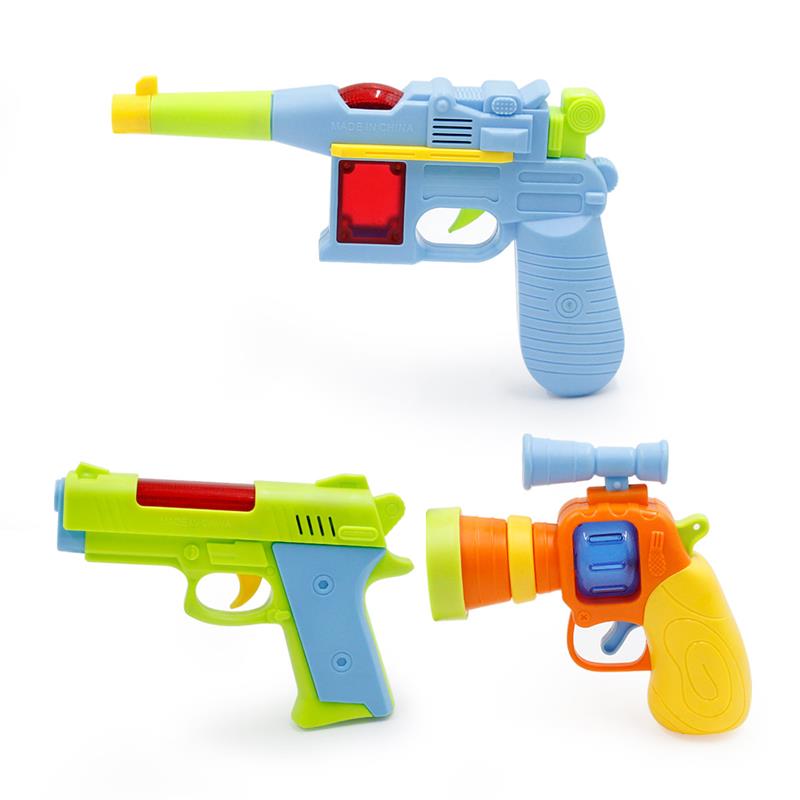 2-3岁宝宝幼儿玩具枪带声光变形枪【卡通恐龙造型，耐摔可变形，发声发光有恐龙叫声】小枪三支装（二节七号）小号
