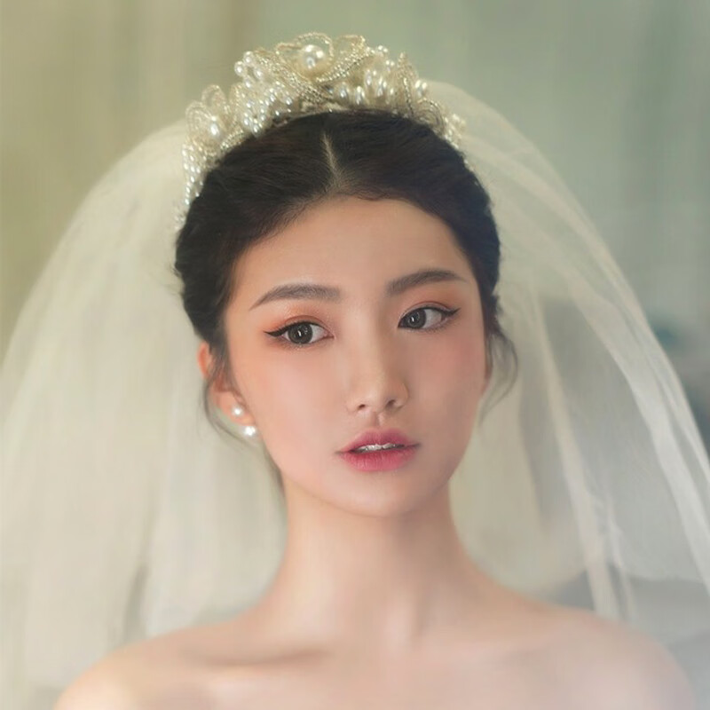 奢欧兰新娘新款韩式花朵公主皇冠结婚礼服配饰复古珍珠写真造型婚纱