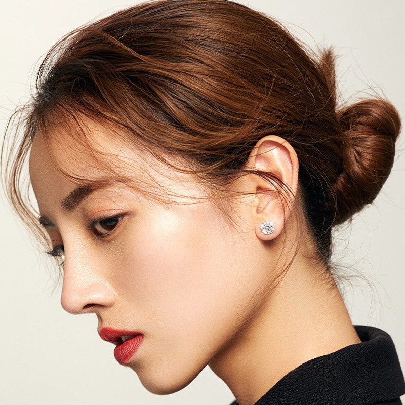 洛希曼耳钉女镶钻高级感耳环气质耳饰耳坠生日礼物送女朋友老婆【证书】 豪华礼盒+一克拉莫桑钻耳钉