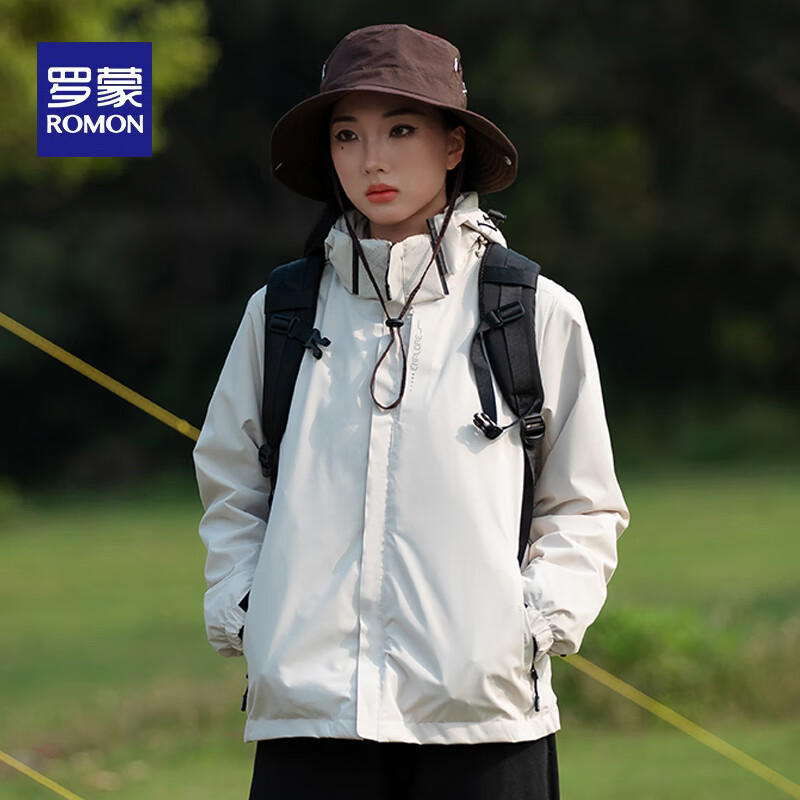 罗蒙(ROMON)单层冲锋衣男女户外情侣款连帽防风防水春秋季新款夹克外套b 女白色 XL属于什么档次?