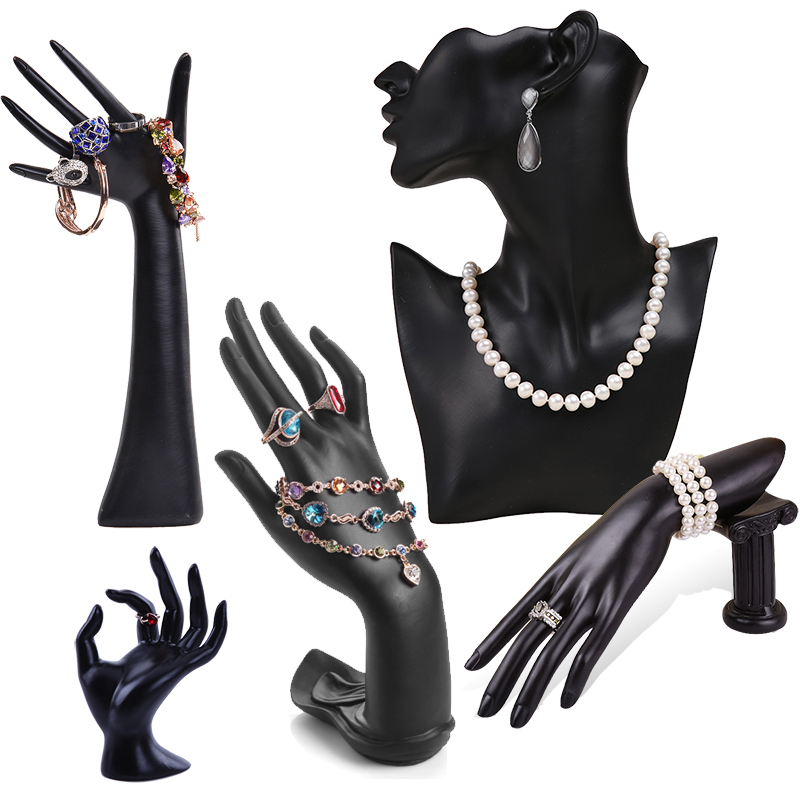 金格羽人像模特项链架耳环戒指座首饰架收纳托手链饰品架子珠宝展示道的 黑-色-套装5件