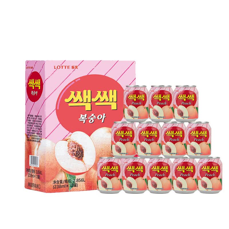 乐天【进口】韩国饮料饮品lotte乐天238mll*12罐桃汁果汁1件装 1件