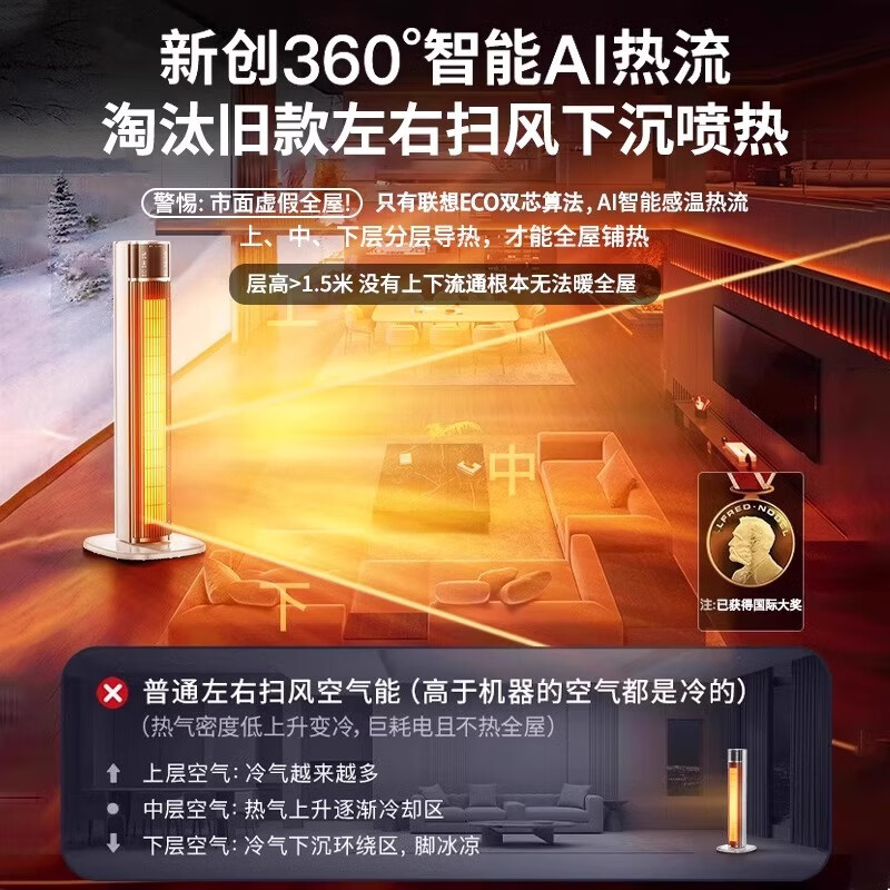 联想【双石墨烯速热丨超一级省电】石墨烯暖风机2025取暖器100大面积全屋升温家用小太阳电暖气电暖器 【极限语音400m】数显多档净化-加高加热-秒升温