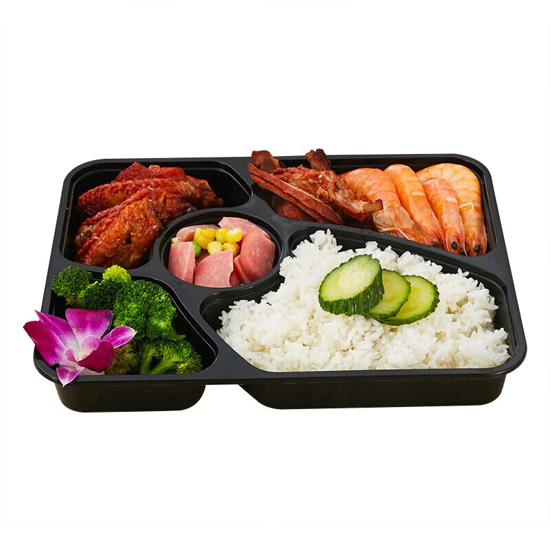 福官 高端一次性五格打包盒 外卖创意长方形快餐盒 带盖便当盒可微波