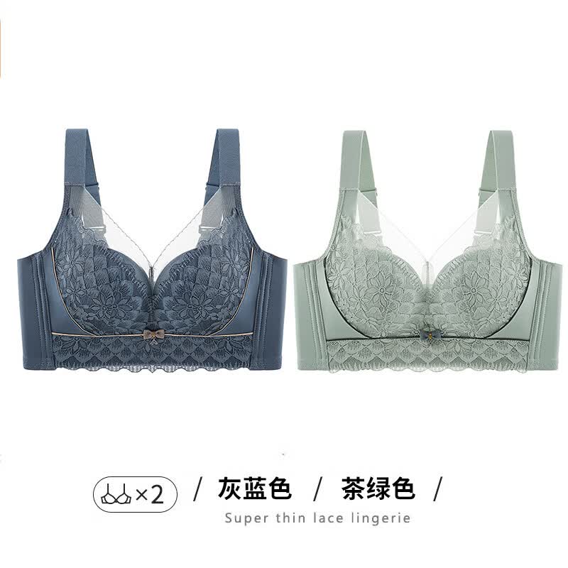 婷美内衣女小胸聚拢无钢圈中厚款文胸调整型防下垂收副乳胸罩 灰蓝色