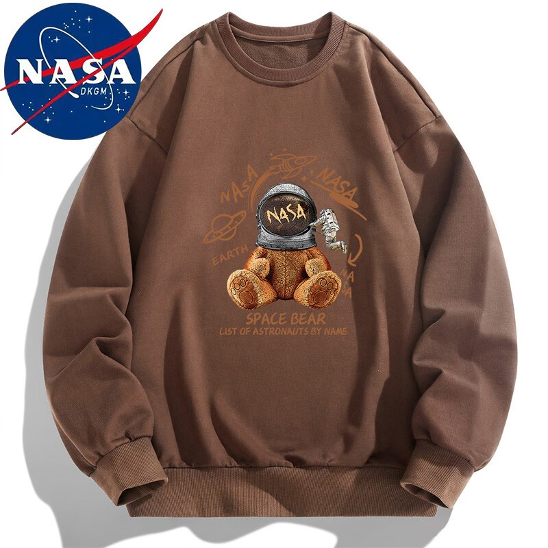 NASADKGM官方联名卫衣男春秋季潮流新款情侣装印花圆领长袖t恤打底衫男装 WY199咖啡色（常规款） XL（125斤-140斤）属于什么档次？